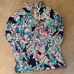 Lilly Pulitzer Marine/Floral Quarter Zip Popover | Small (Fits M)